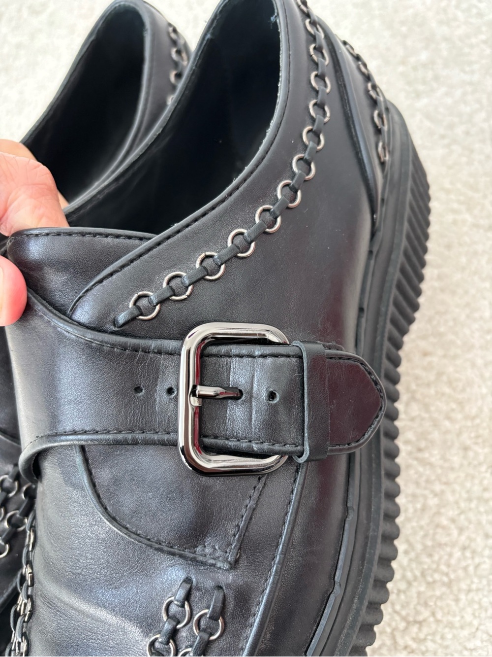 TOD’S Black Leather Monk Strap Loafers Platform Chain Detail Size 9.5 US - Picture 9 of 12